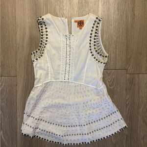 Tory Burch White Sleeveless Blouse with Stud Accents